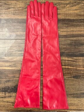 Long Red Leather Opera Gloves